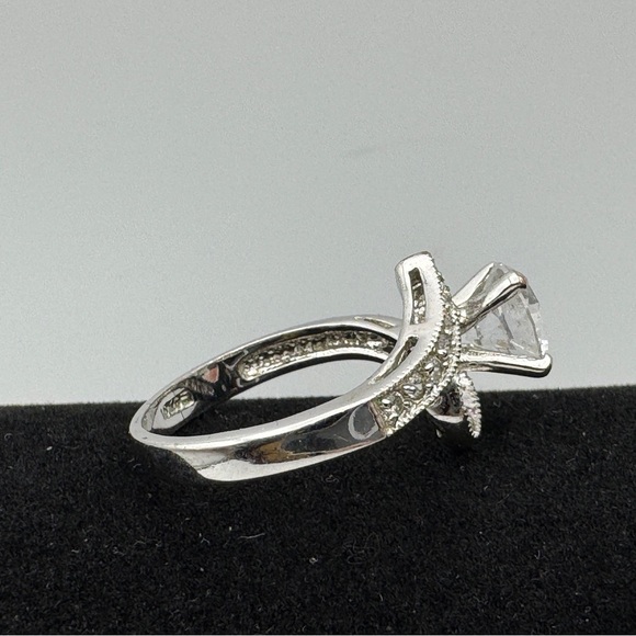 Swirl Ring Size 7.75 | 18KGP CZ & Real Diamond Chips | Silver Tone - Picture 4 of 7